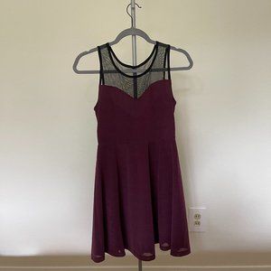 H&M Burgundy Mesh Yoke Dress
